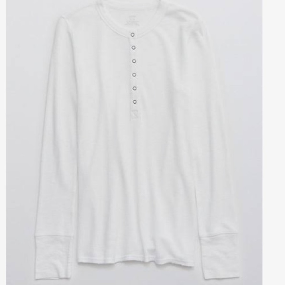Aerie All White Button Henley Shirt Size XS